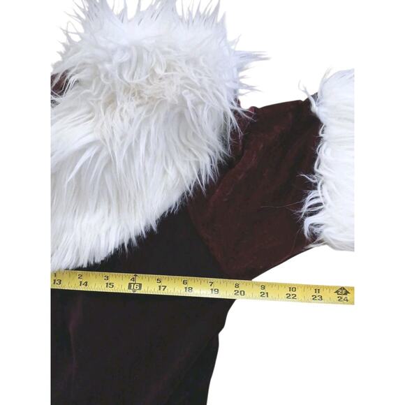Christmas Caroler Mrs Santa Velvet Mini Dress M L Costume Burghandy Velvet White - Picture 12 of 16